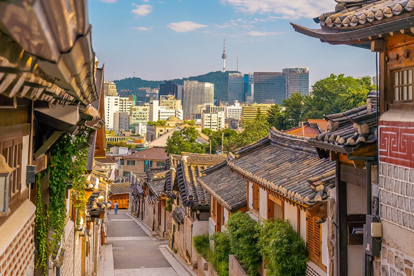 Rooftops and the city skyline in Seoul