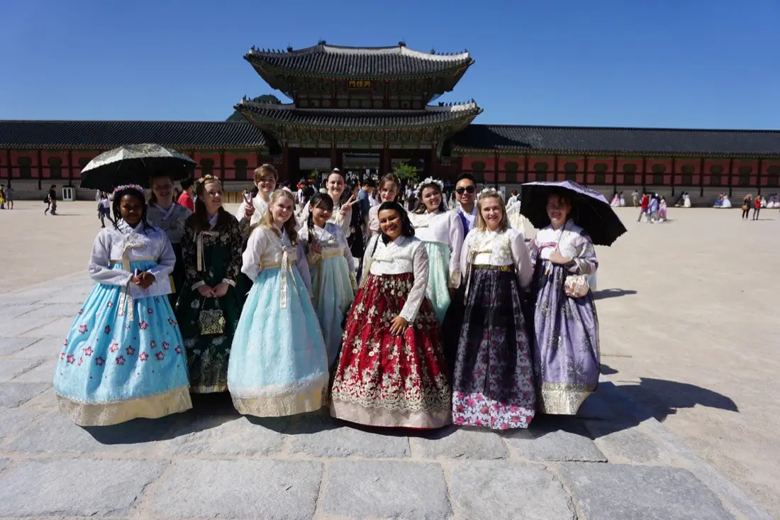 Participants in hanbok at a royal palace in Seoul